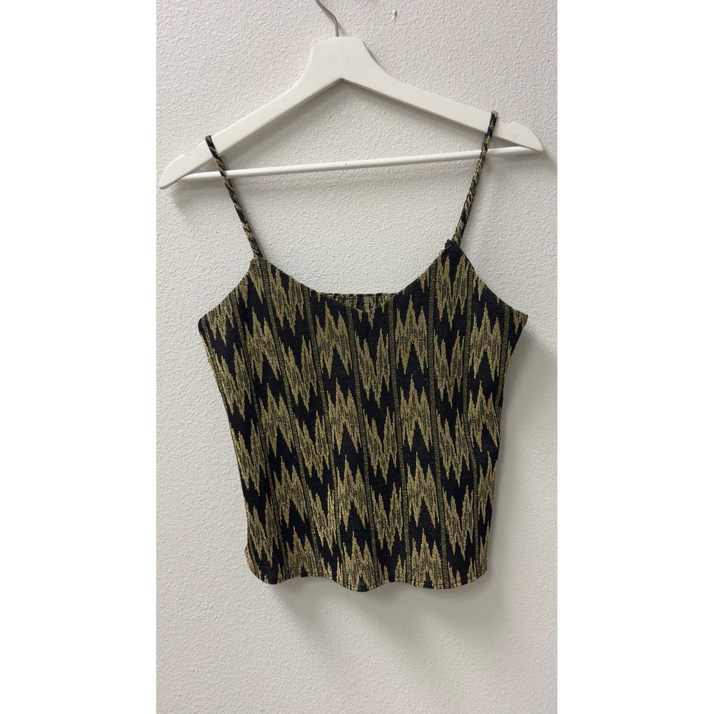 Womens Camisole M Gold Black Metallic Zigzag V-Neck Top Party Night Out Glam